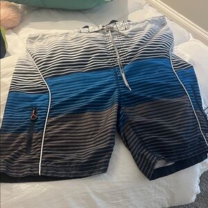 Free Country Striped Blue and Black Board‎ Shorts